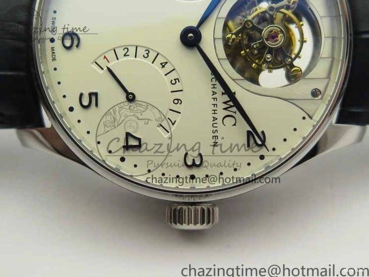 MIROTIME 0207 Portuguese Tourbillon IW5046 SS ZF Best Edition White Dial Blue Markers on Blue Leather Strap Fashionable 7149